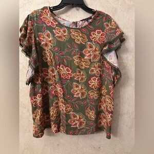 Como Black Floral Short Sleeve Ruffle Sleeve # 852